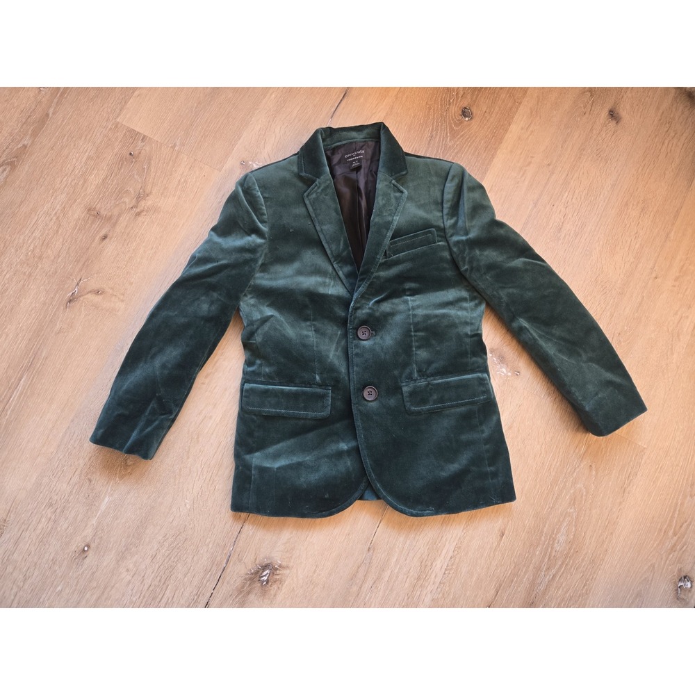Crewcuts J.Crew Thompson Boys Velvet Blazer Hunter Green Jacket Size 6-7